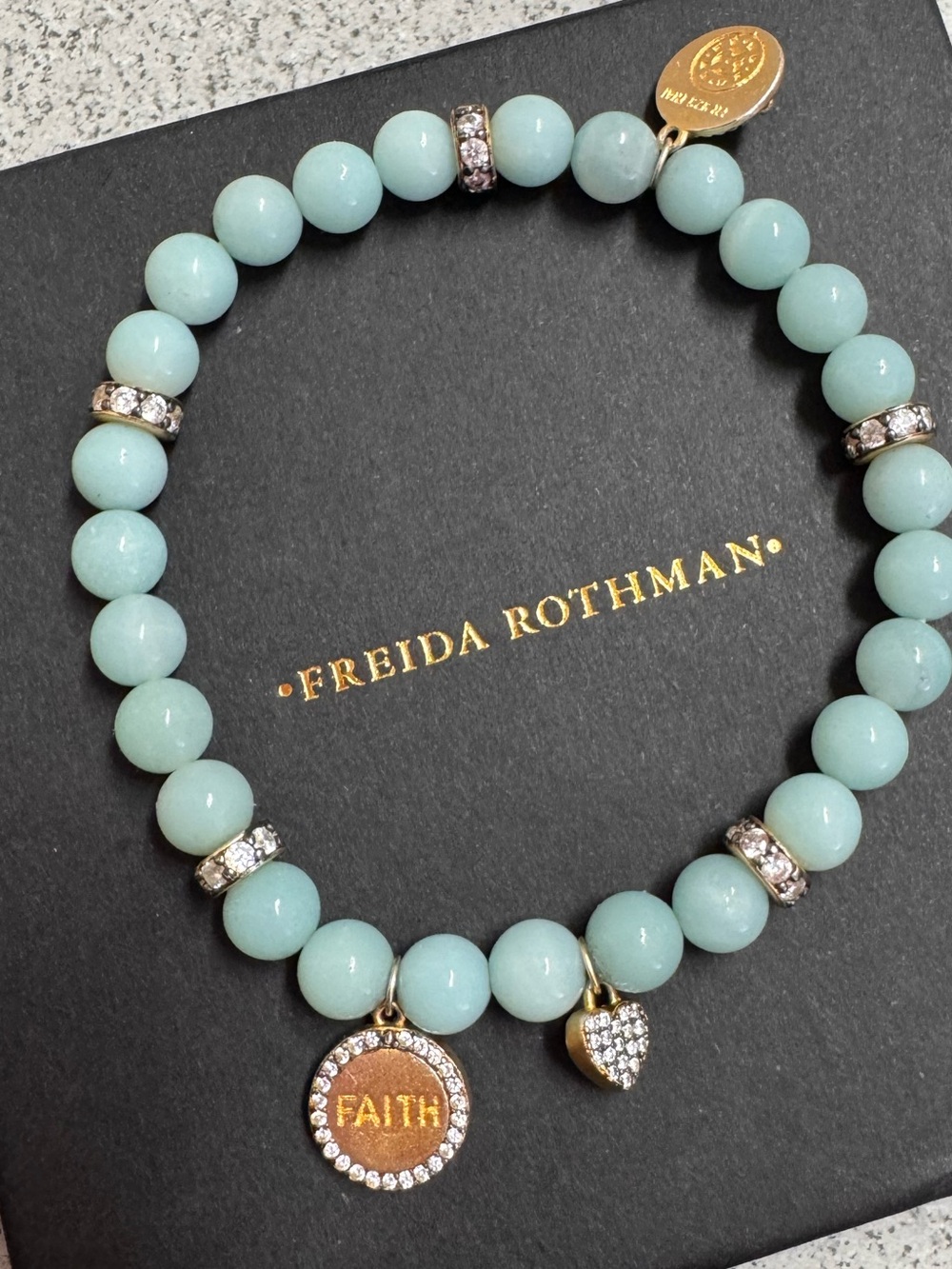 Freida Rothman Sentiment Amazonite Faith Stretch Bead Bracelet. - Picture 4 of 7